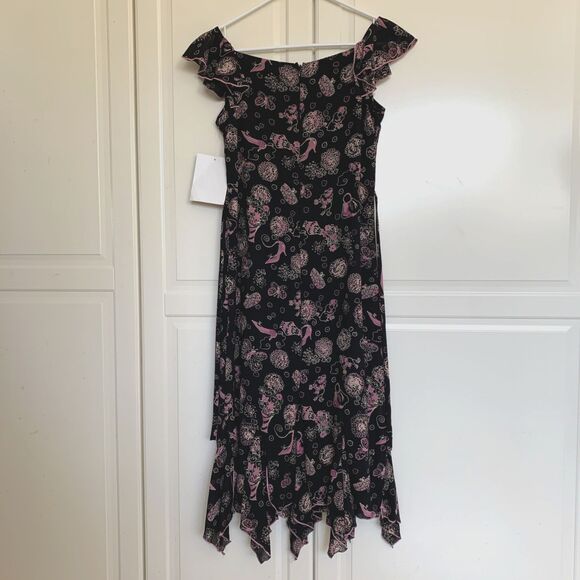 Biscotti Collezioni Long Dress Sleeveless Flutter Floral Black Pink Girls Sz 16 - Picture 3 of 6